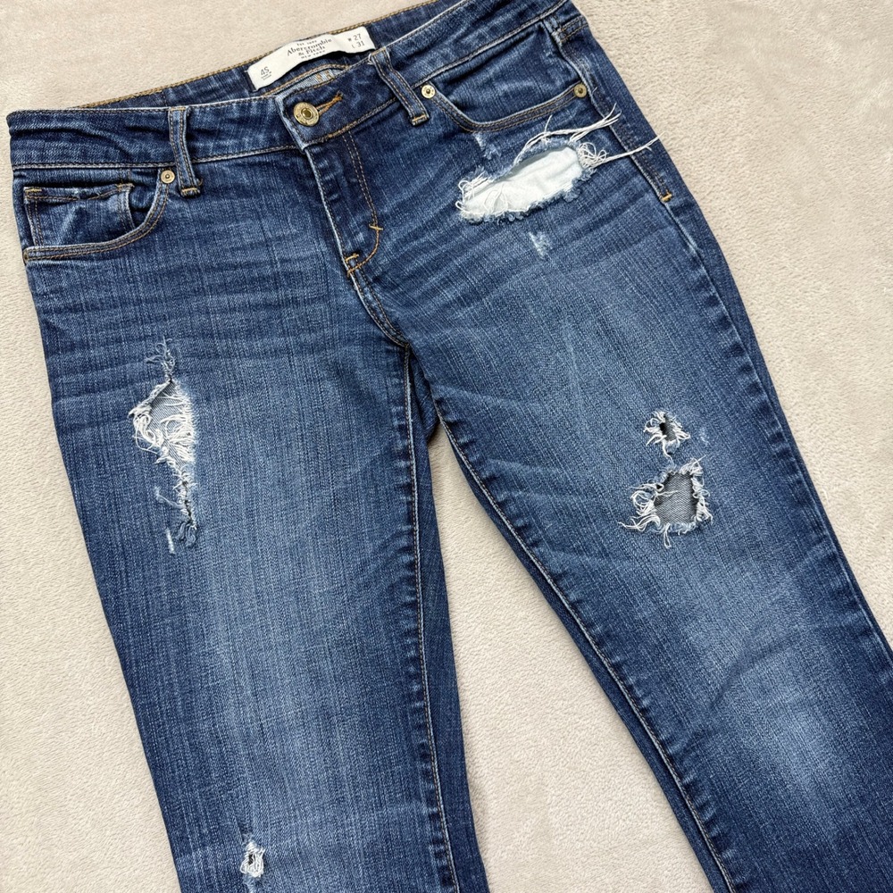 Abercrombie & Fitch Jeans Women's 27W 31L Distressed Bootcut Whiskered Dark Wash